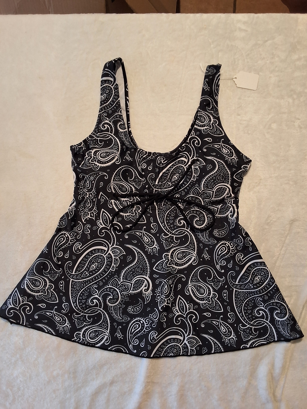 Women's Black Paisley Swim Tankini Top with Scoop Neck